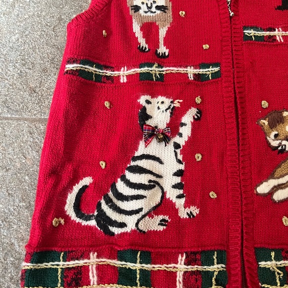- Vintage 90’s Christmas Kitty Cat Ugly Sweater Vest - size M - Picture 11 of 13